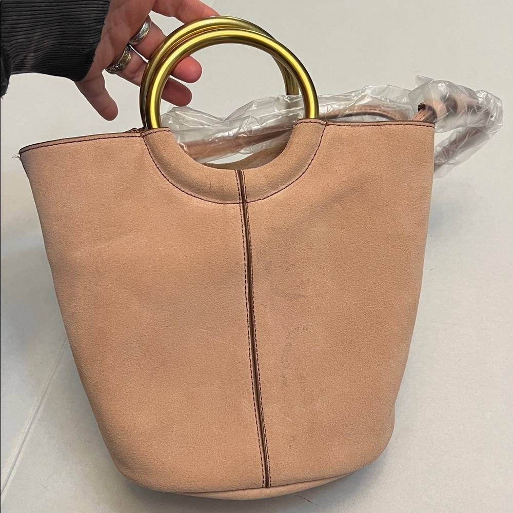 J.CREW SUEDE BUCKET BAG CROSSBODY BLUSH WITH BRASS HANDLES - Picture 7 of 17
